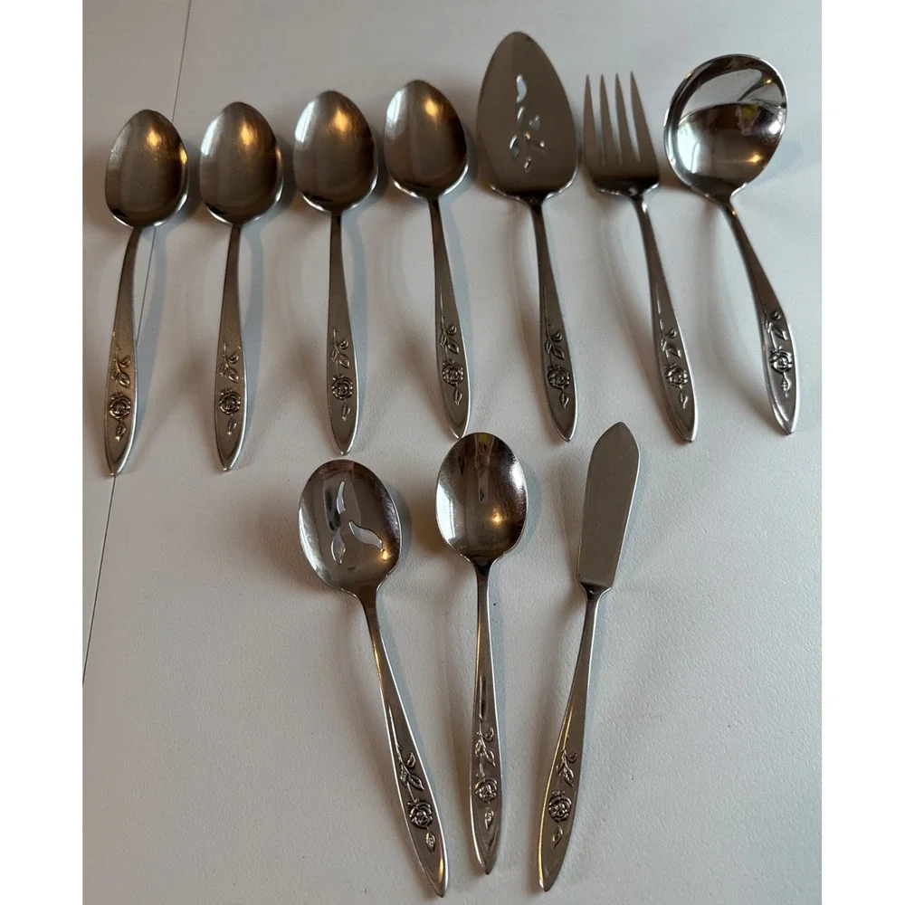 VTG Oneida Community MY ROSE Lot Of 10 Serving Pieces Stainless Flatware Read